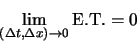 \begin{displaymath}
\lim_{(\Delta t , \Delta x) \rightarrow 0} \textrm{E.T}. = 0
\end{displaymath}