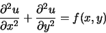 \begin{displaymath}
\frac{\partial^2 u}{\partial x^2} + \frac{\partial^2 u}{\partial y^2} = f(x,y)
\end{displaymath}